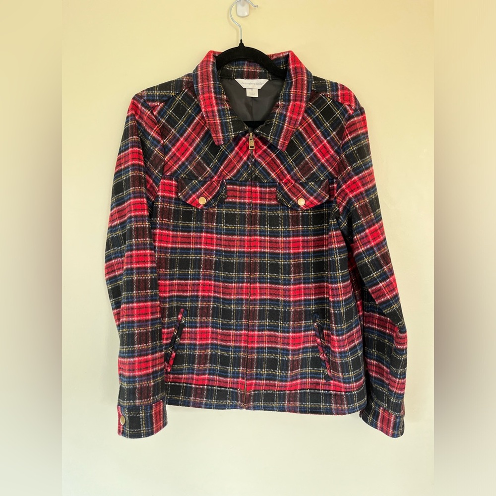 Christopher & Banks Plaid Flannel Wool Blend Zip-Up Trucker Shirt Jacket M